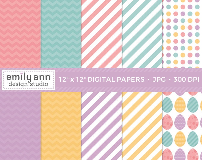Easter Pastel Eggs Digital Papers - stripes polka dots - Commercial Use Scrapbook, Invitations, Cards - INSTANT DOWNLOAD Il_170x135