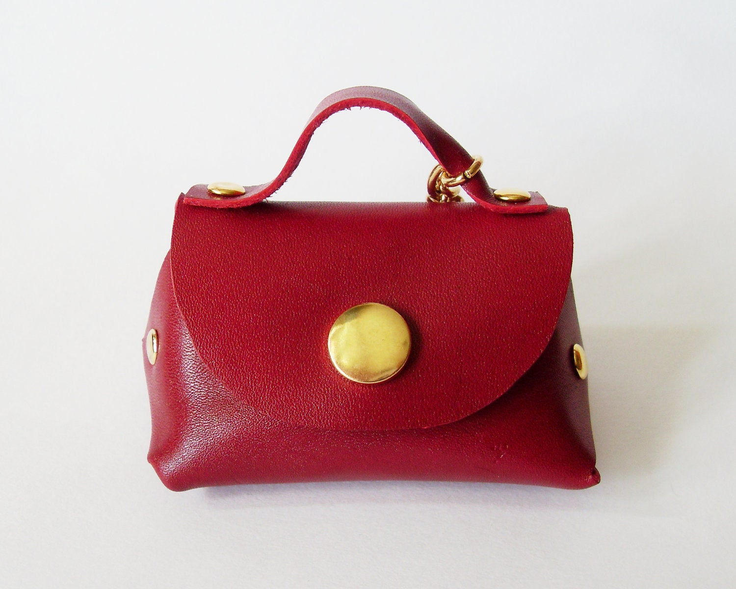 Coin Purse - Mini Handbag - Leather Coin Bag in Burgundy Red with Key Ring - Key Holder and Gadget Bag