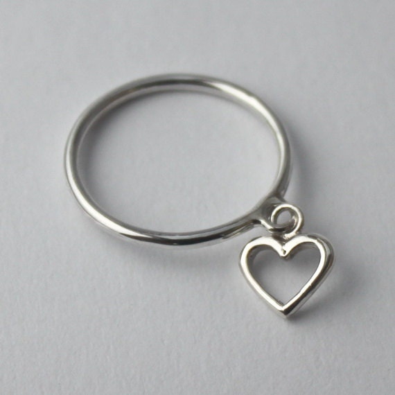 Silver charm Heart Ring... 925 Sterling silver Stacking ring with loose Heart charm