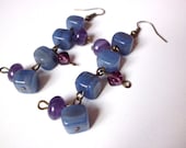 Blue and violet beaded earrings, long earrings - MyLittleBlueDot Blue and violet beaded earrings, long earrings - MyLittleBlueDot