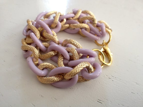 Lavendar and gold triple chain bracelet