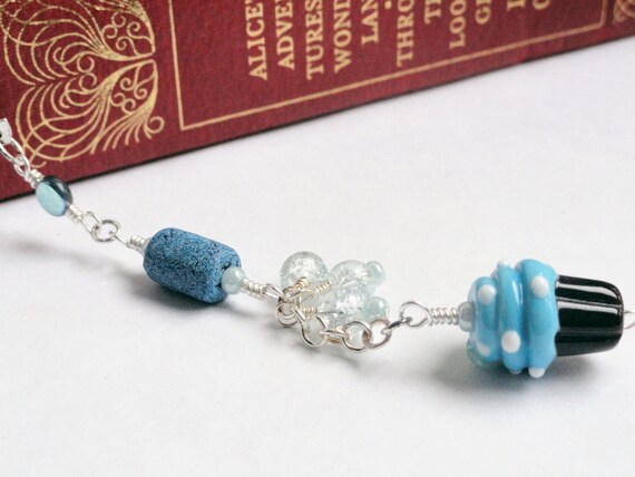 Cupcake bookmark - lampwork bookamrk - blue beaded bookmark - novelty bookmark - cake decorations - cake bookmark - gift for bakers