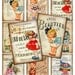 Digital Collage Sheet, Vintage Girls Printable Download, Altered Art Ephemera ATC ACEO size JPEG file