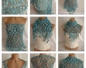 Crocheted turquoise white magic shawl, scarf by Arzu's Style