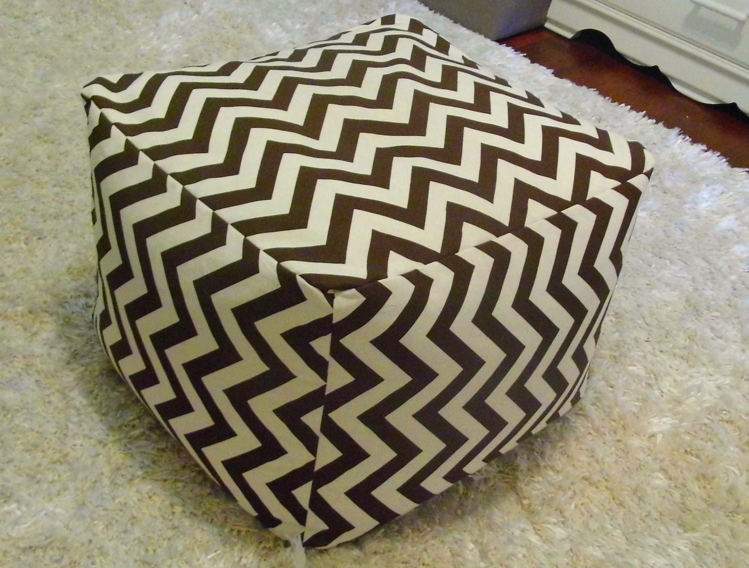 More Colors- 18" Pouf Ottoman Floor Pillow Square - Zig Zag Chevron Brown Neutral