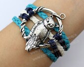 Silvery Owl Bracelet Cute Jewelry Bracelet Leather Braid Bracelet Gift For Boyfriend And Girlfriend-N1612