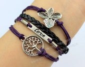 charm bracelet flower bracelet wishing tree bracelet love bracelet purple rope bracelet gift for boyfriend and girlfried-N1626