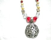Celtic Knot Red and Gold Swarvoski Pearl and Crystal Necklace