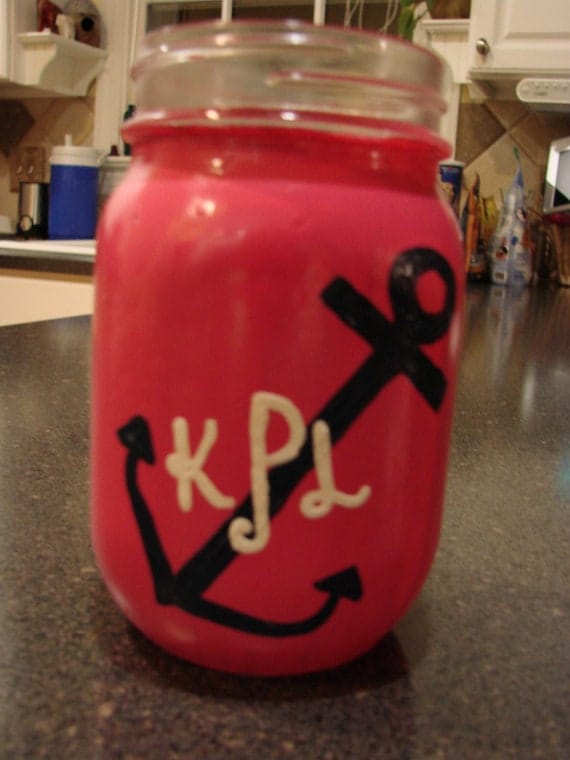 Nautical, Monogrammed Mason Jar