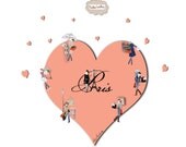 Adorable Valentine's day organic cotton tote bag, print "little hearts from Paris" color peach