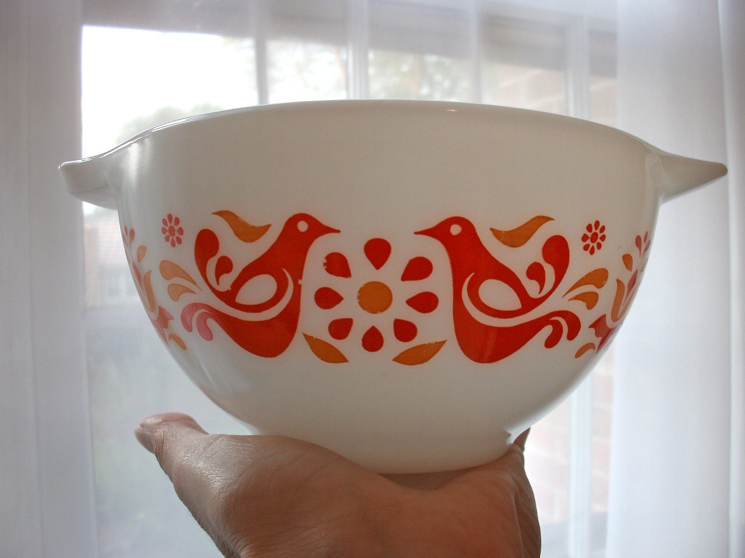 Pyrex red bird Bowl Vintage American Kitchen - GlazyDaysandNights