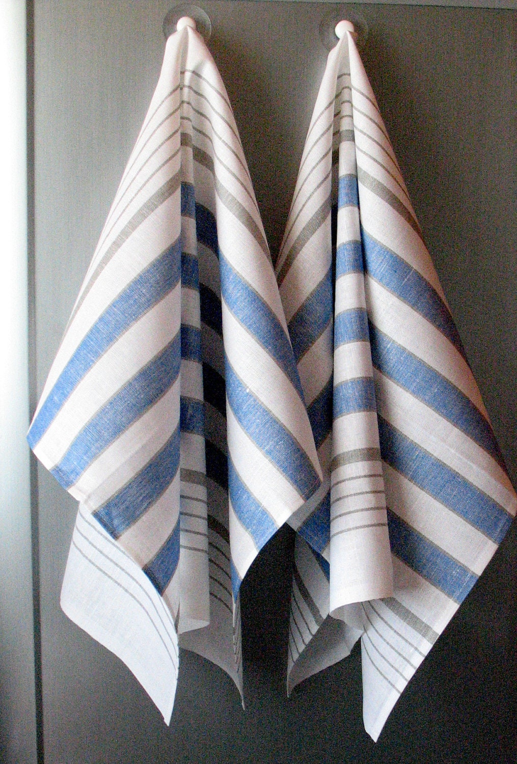 Linen Cotton Dish Towels - Tea Towels set of 2 White Blue