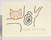 Owl in a Tree Hand Embroidered Birthday Card Woodland Forest Cute Sweet