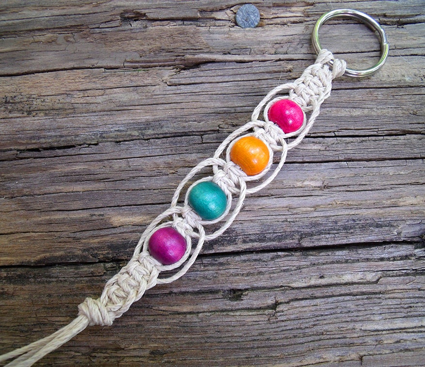 Natural Colored Hemp Keychain with Multi-Colored Beads