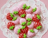 Cute Kawaii Pink & Red Strawberry Cabochons