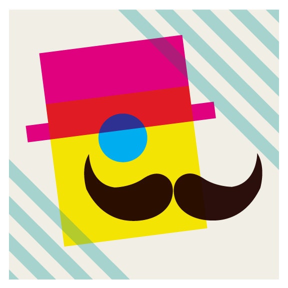 Geometric Mustache Man Print CMYK