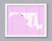MARYLAND - Rustic wedding gift or housewarming gift -16x20 Handmade Personalized Sign - Custom Heart location Home decor Wall hanging