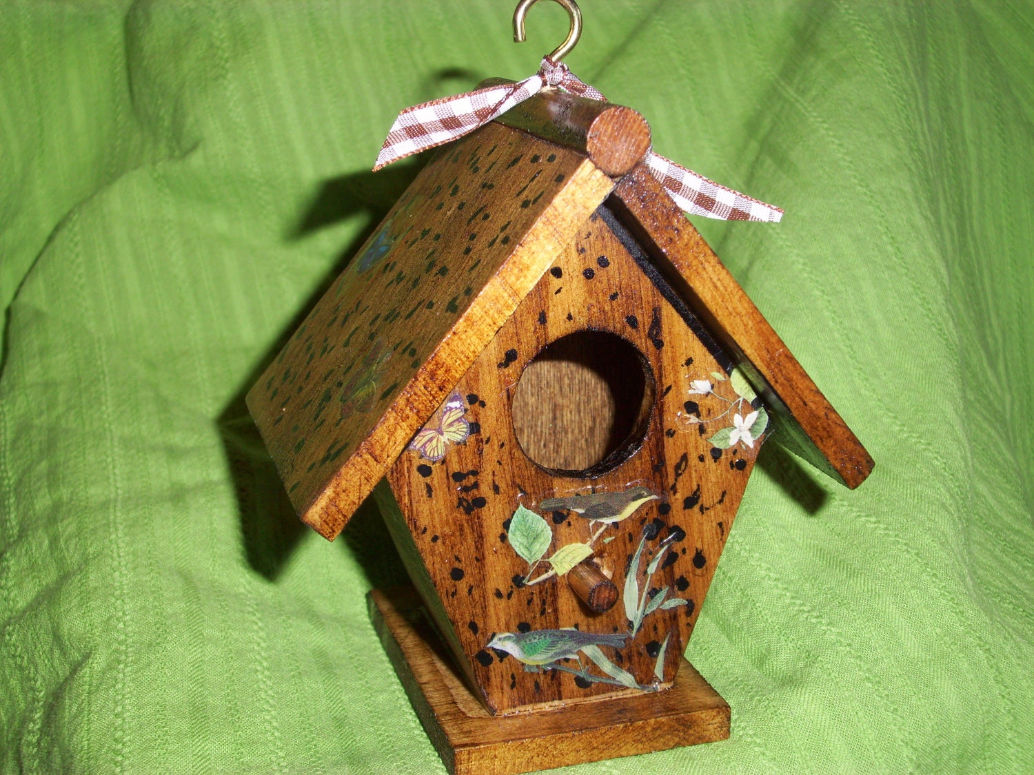 Rustic Bird House made of wood and decorated with birds - ShopOfCraftsByMyrna