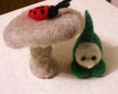 little gnome, mushroom, toadstool, ladybug handmade OOAK wool doll needle felted soft toy,waldorf,pocket play people