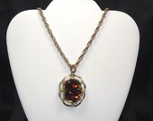 Whiting & Davis Amber Nugget Pendant Necklace Big Chunky Topaz Glass Pendant