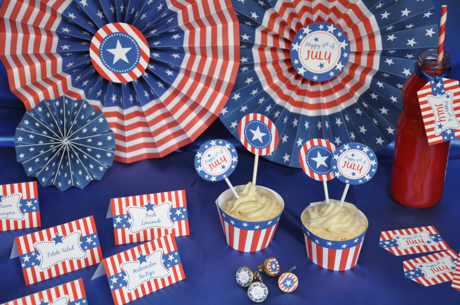 4th of July Patriotic Party celebration pdf printable DIY decoration kit - INSTANT DOWNLOAD