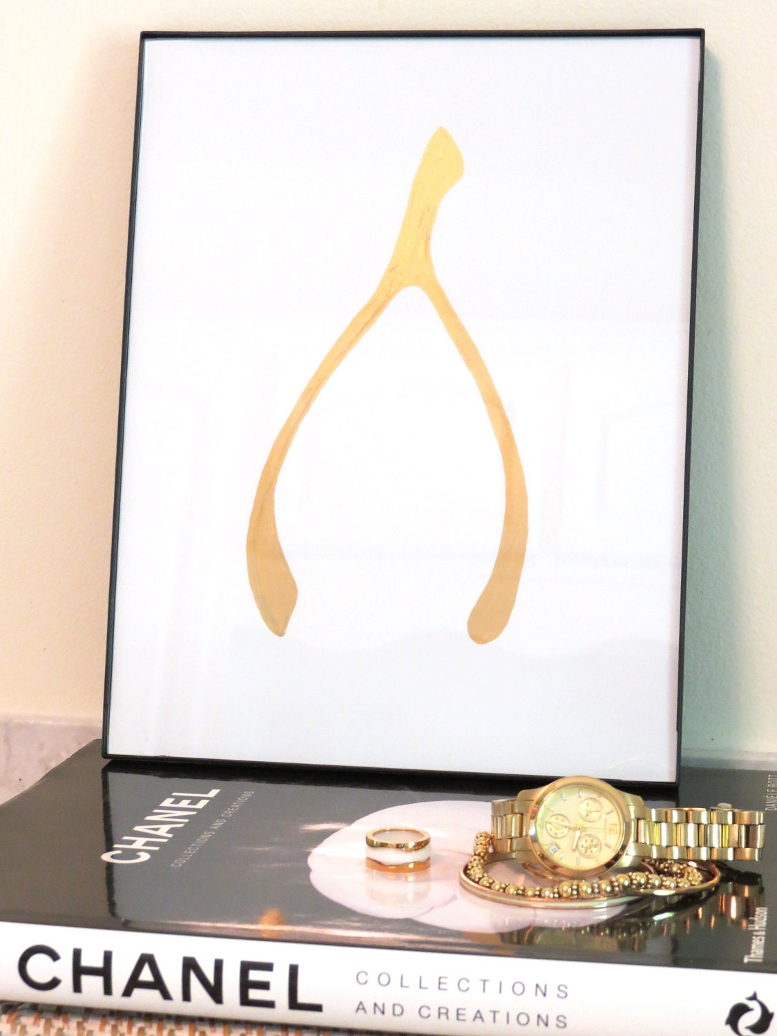 Art Print 24K Gold or Silver Wishbone Original Fine Wall Art by Jennifer Latimer