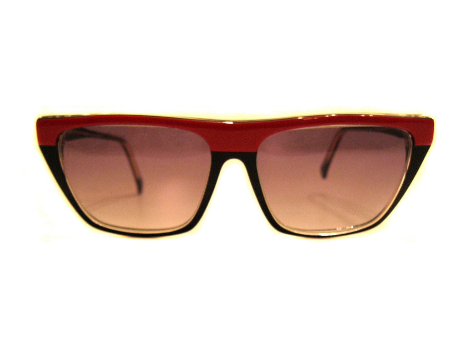 Vintage 1980's Jean Patou 2-Tone Red / Black Cat-Eye Womens Sunglasses:
