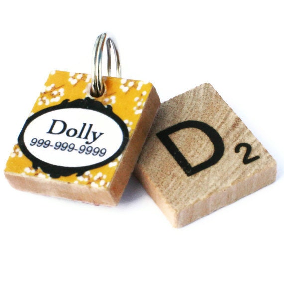 Yellow Berry Scrabble Dog Tag, Pet ID Tag