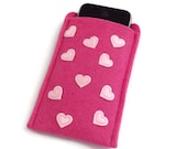 iPhone Case- iPhone Cover- Cell Phone Case- iPod Case- Fuchsia  Felt Case- iPhone3- iPhone4- White Hearts Design