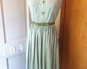 Vintage 50s Green Striped Dress Bow Belt Mad Men
