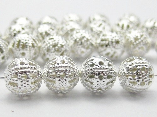 50pcs 6mm Silver Filigree Round Spacer Beads DIY Handmade Jewelry Supplies Necklaces, FREE Combined Shipping