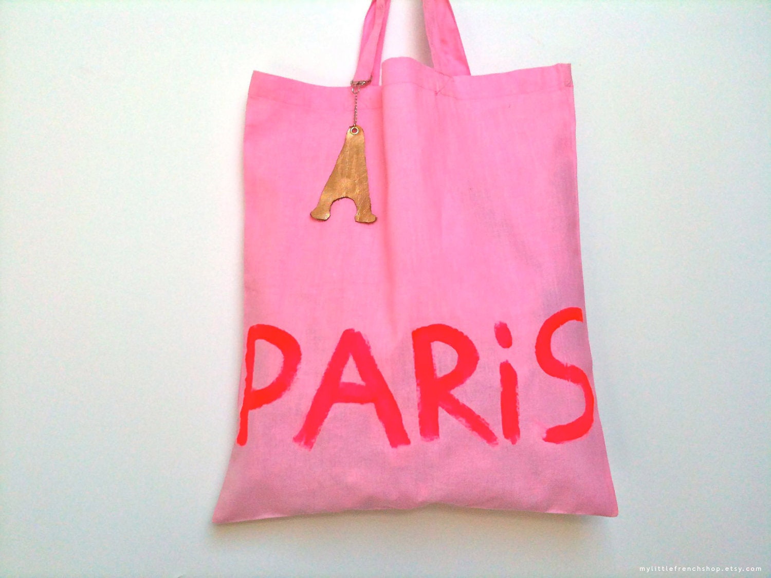 Paris TOTE Bag - French - Pink/Hot Pink - Eco - Eiffel Tower