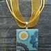 Bright Blue with Sun & Flower, Unique Tile Pendant Necklace