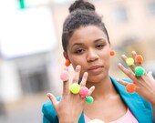 handmade ring with an orange pompom fluorescent neon, pom pom, pompon by bimabejbe