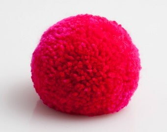 handmade brooch with a big bright pink pompom, pom pom, pompon by bimabejbe