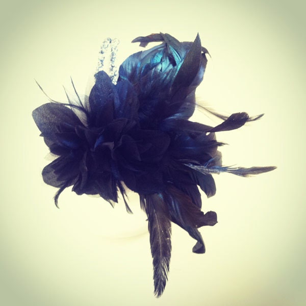 Beautiful Handmade Black Dark Feathers Flower Headband Jewelled Hair piece
