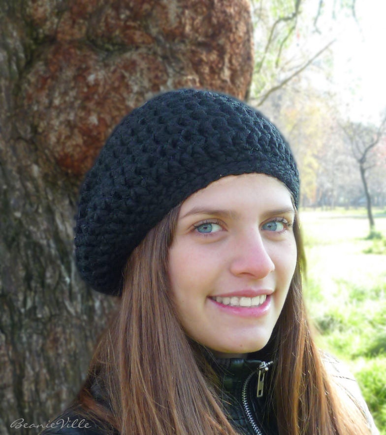 Classic beanie hat - Black - crochet - womens Winter Autumn accessories wool woolen