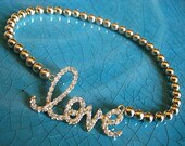 Celebrity Inspired 14K Gold Filled Beaded CZ Large Script LoVe Stretch Bracelet