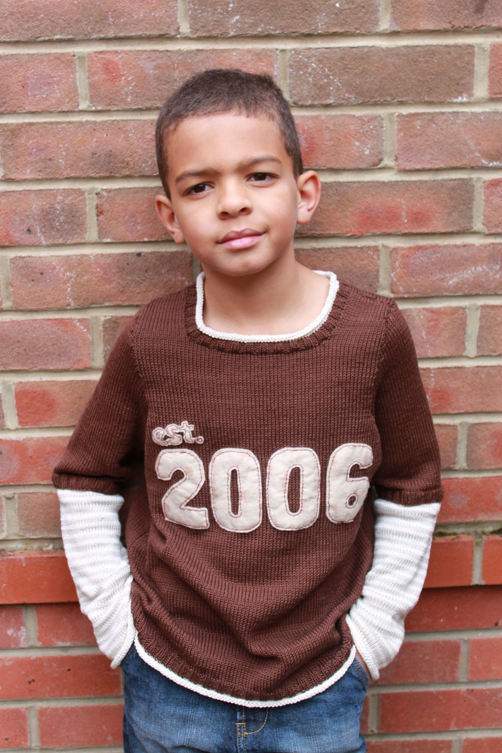 Boy's Striped Sweater 'Est 2006'  to fit age 6-8