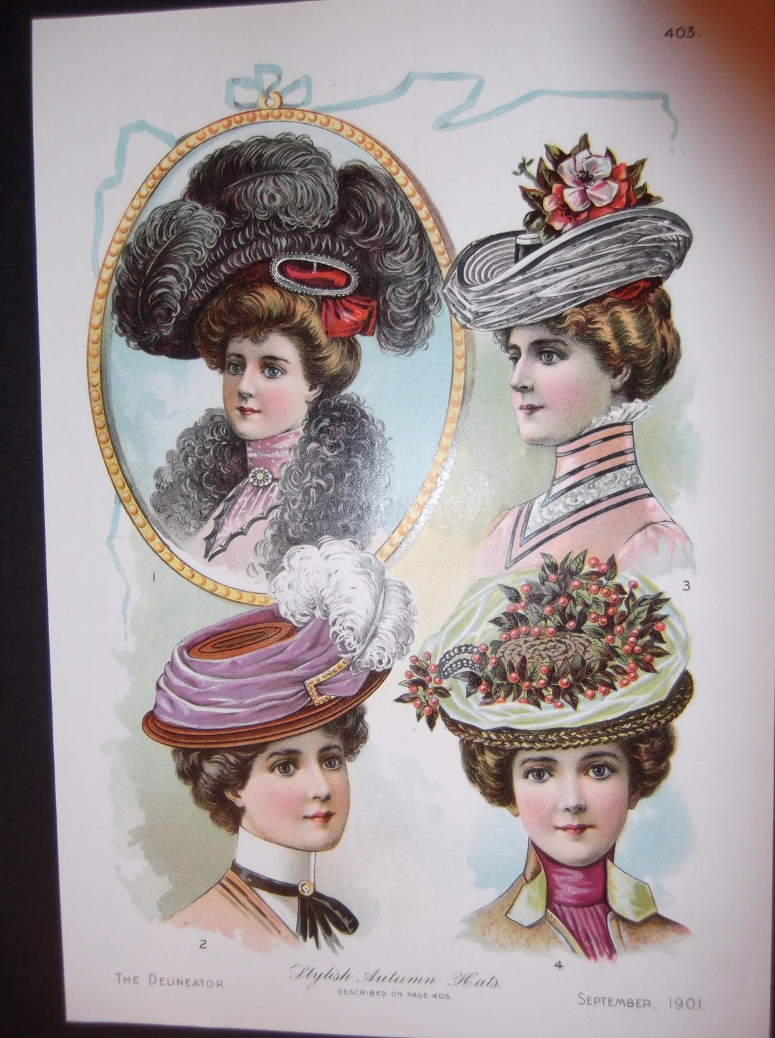1901 STYLISH AUTUMN HATS The Delineator Original Pattern Advertisement Vintage Fashion Prints Ready To Frame
