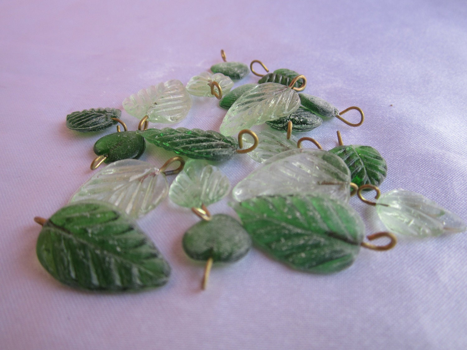 Forest and light green assorted glass leaf and heart pendants