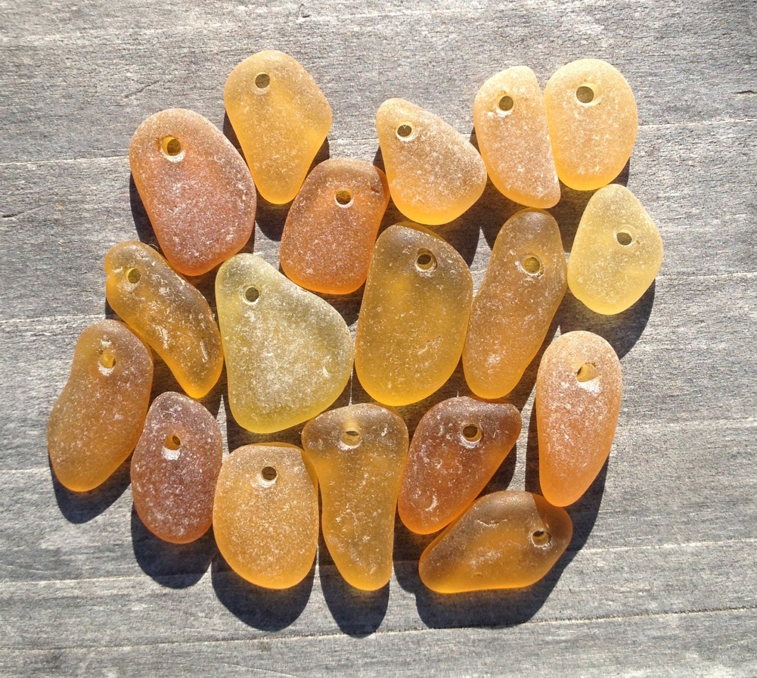Sea Glass Beach Glass Top Drilled Pendants Gold Honey Yellow