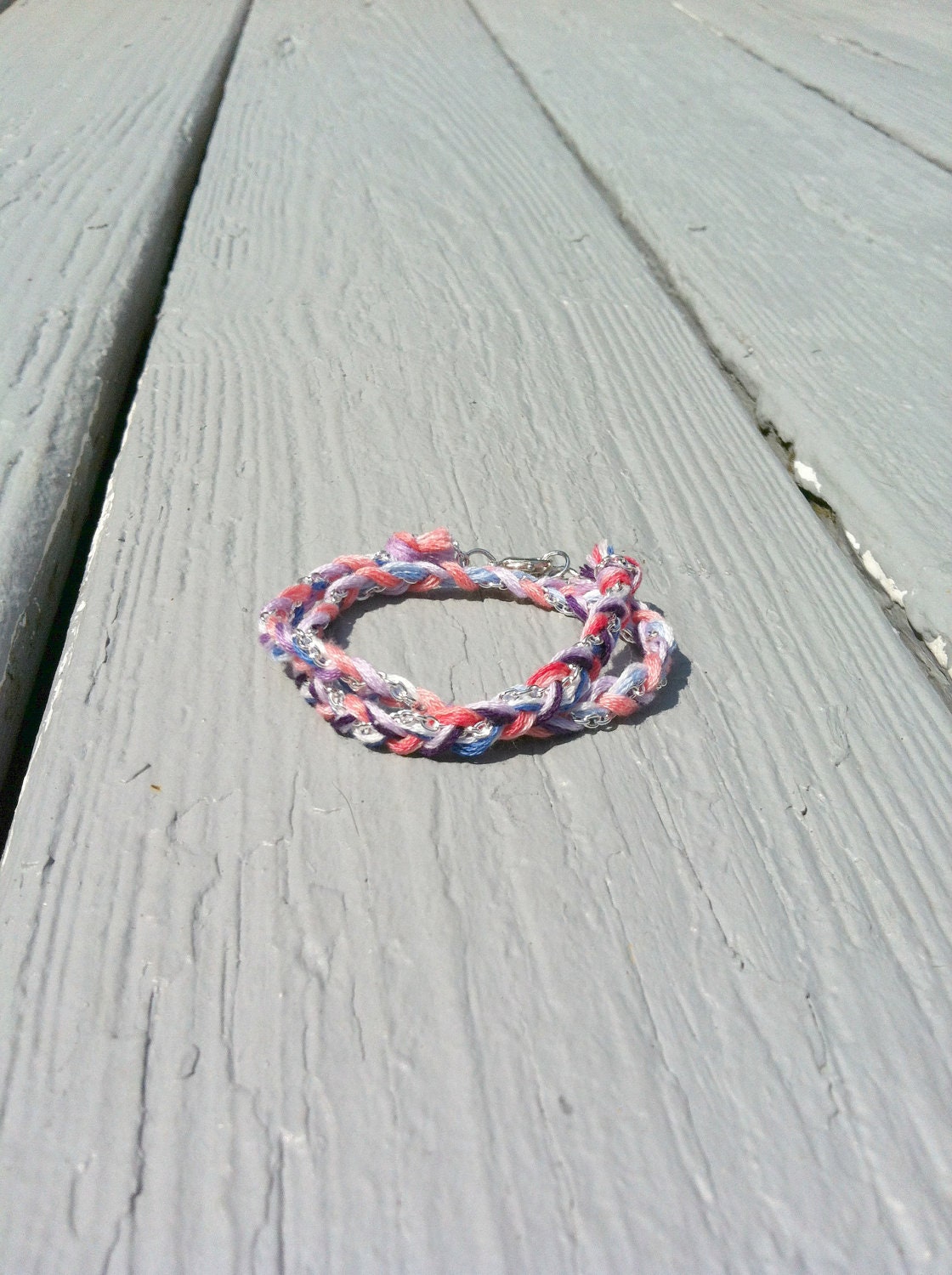 Braided String and Silver Chain Wrap Bracelet