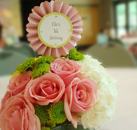 Handmade Pink & Green Rosette lovely Centerpieces with Embellishment