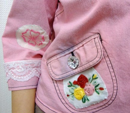 Upcycled Redesigned Denim Jacket - "Bonjour Mon Ami"