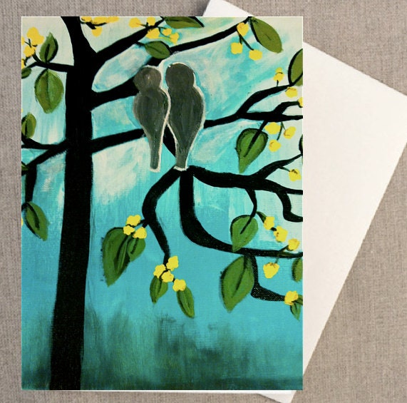 Set of 5 Blank Greeting Cards of the Painting "The Love Birds" by Amanda Pennington - PenningtonArt