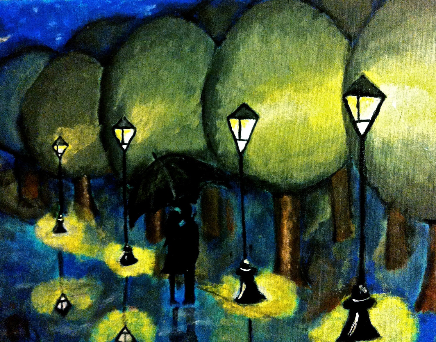 10% off sale Silhouettes in the Park 8x10.5 print if original painting by Amanda Pennington - PenningtonArt