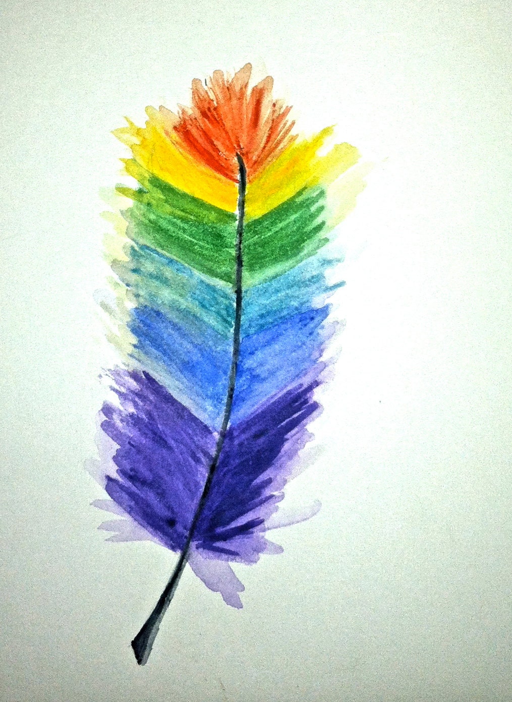 Original Watercolor painting Rainbow Feather 5x7 by Amanda Pennington - PenningtonArt