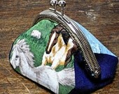 Coin Purse Clutch Style Blue Horse Print Fabric Metal Sew On Purse Frame w KissLock Clasp