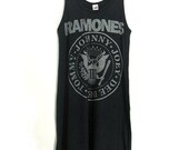 The ramones, women dress , black tank , mini dress, spandex ,clothing, dress, screenprint  vest, rock tunic, Free size